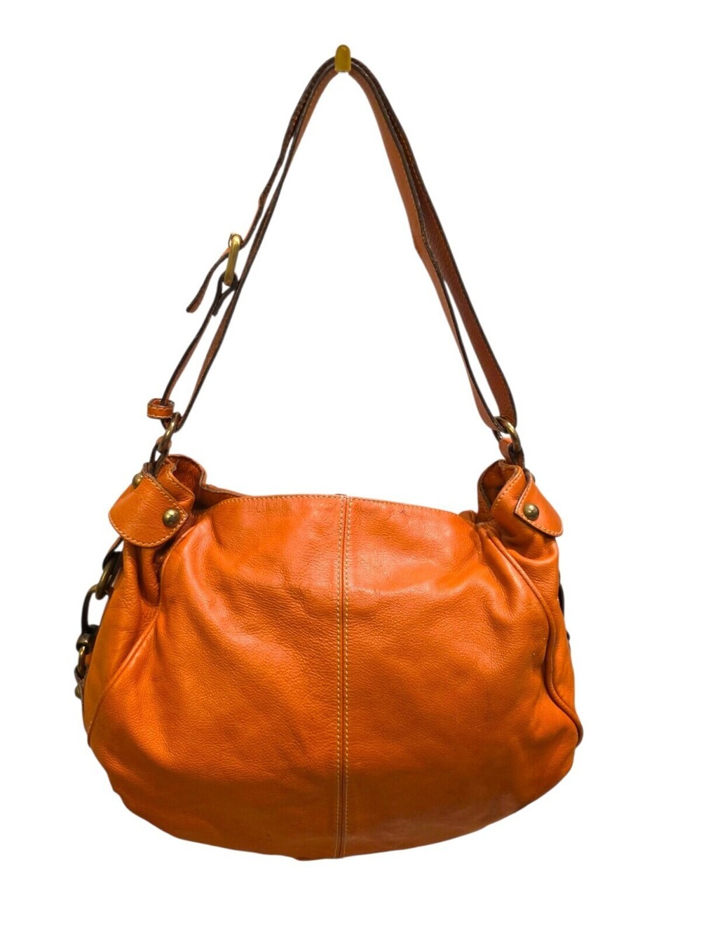 Toscani Made in Italy Genuine Leather Orange Hobo Shoulder Bag Slouchy Purse - Picture 2 of 16